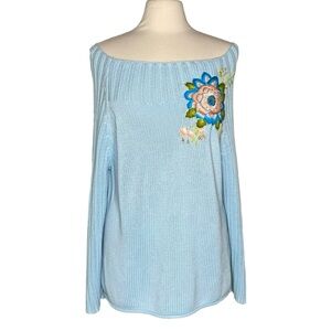 J. Jill XL embroidered off the shoulder cotton sweater light blue